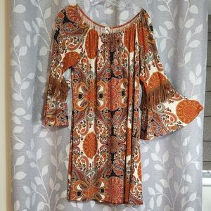 2B together Bohemian Paisley Bell Sleeve Dress size L